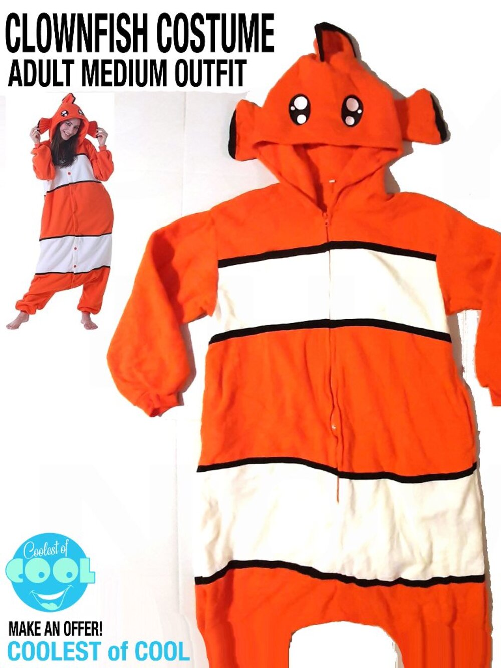 Adult Fish Halloween Costume Womens size Medium Clownfish Pajama Cosplay new